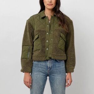 Rails Olive Green Snap Cropped Peyton Quilted Fleece Jacket Size S New